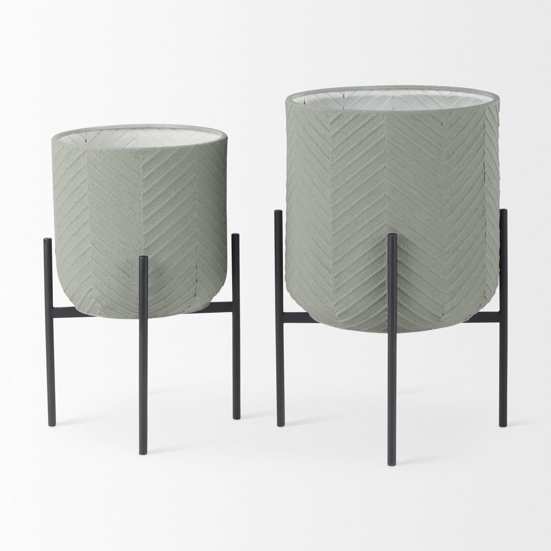 Mabel Set of Two 15.4 x 24.8 Green Top W/ Black Iron Base Plant Stands