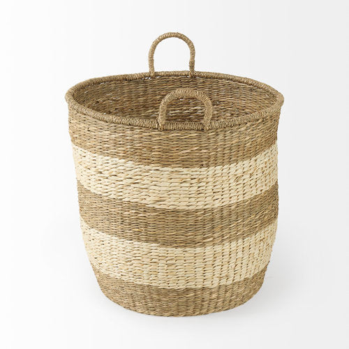 Bradley 18.1L x 18.1W x 16.0H (Set of 2) Light Brown W/Striped Seagrass Basket W/ Handles-thumbmail-3