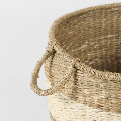 Bradley 18.1L x 18.1W x 16.0H (Set of 2) Light Brown W/Striped Seagrass Basket W/ Handles-thumbmail-5