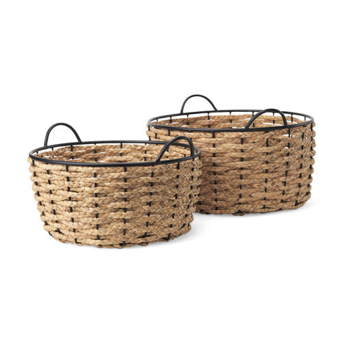Braelyn 17.3L x 17.3W x 10.6H Set of Two Woven W/ Metal Detail Round Baskets-thumbmail-1