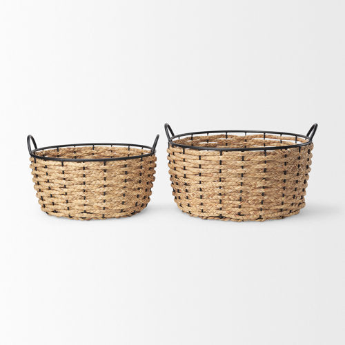 Braelyn 17.3L x 17.3W x 10.6H Set of Two Woven W/ Metal Detail Round Baskets-thumbmail-2