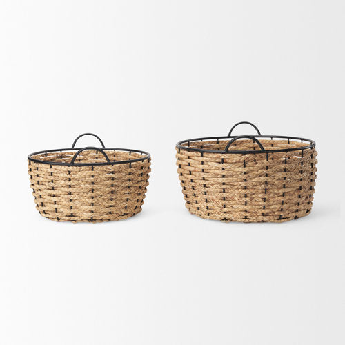 Braelyn 17.3L x 17.3W x 10.6H Set of Two Woven W/ Metal Detail Round Baskets-thumbmail-3