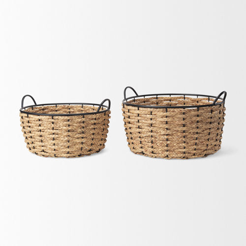 Braelyn 17.3L x 17.3W x 10.6H Set of Two Woven W/ Metal Detail Round Baskets