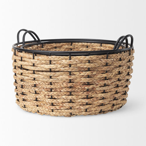 Braelyn 17.3L x 17.3W x 10.6H Set of Two Woven W/ Metal Detail Round Baskets-thumbmail-5