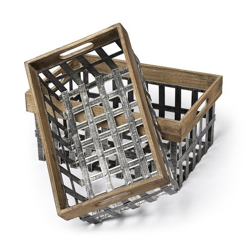 Chartrand Wood And Metal Open Crate Style Baskets-thumbmail-1