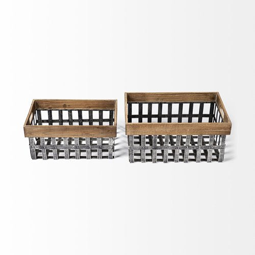 Chartrand Wood And Metal Open Crate Style Baskets-thumbmail-2
