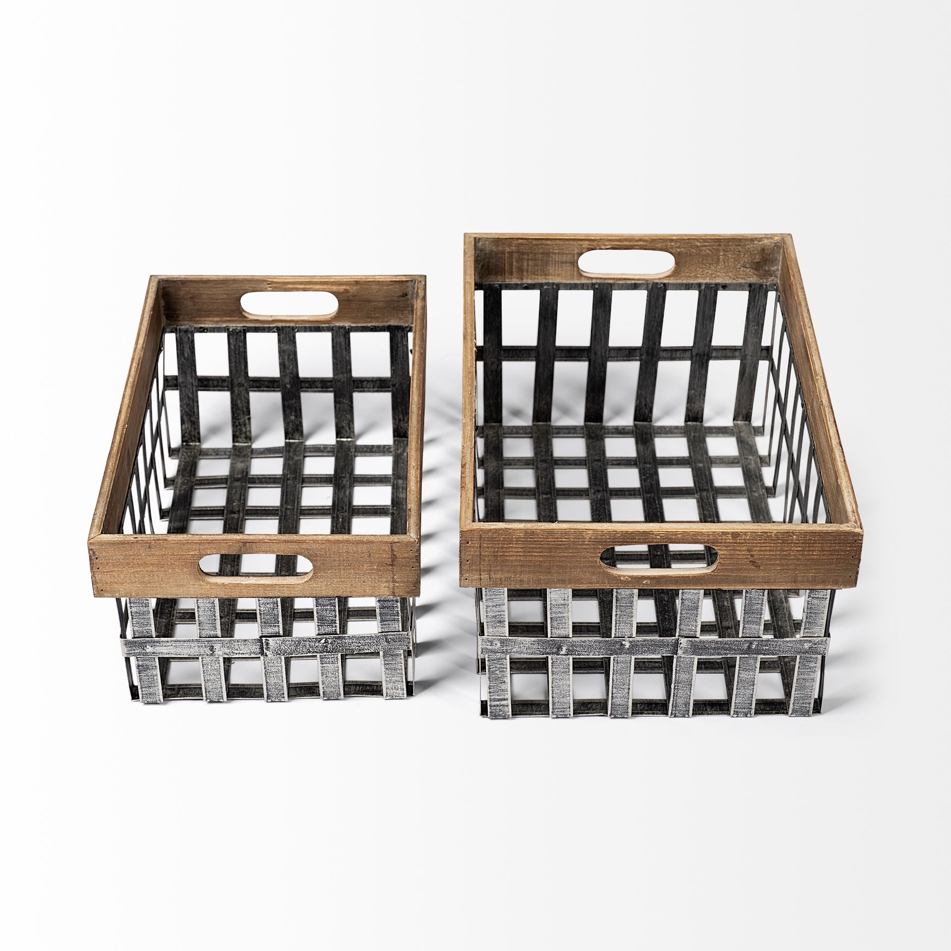 Chartrand Wood And Metal Open Crate Style Baskets-thumbmail-3