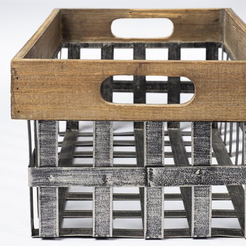 Chartrand Wood And Metal Open Crate Style Baskets-thumbmail-5