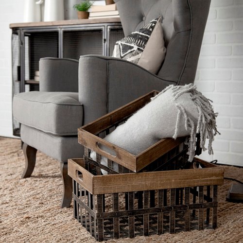 Chartrand Wood And Metal Open Crate Style Baskets-thumbmail-7
