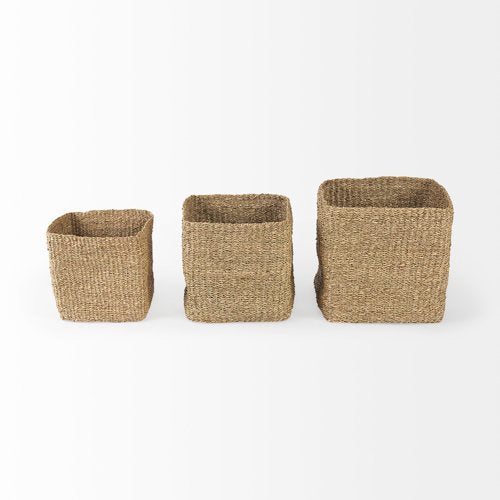 Copenhagen 15.7L x 15.7W x 15.7H (Set of 3) Medium Brown Square Twisted Seagrass Square Basket-thumbmail-2