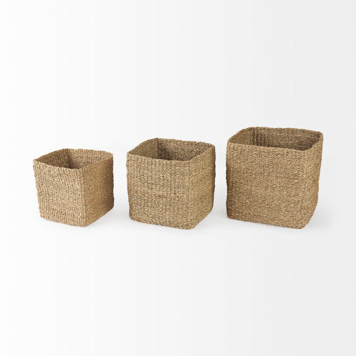 Copenhagen 15.7L x 15.7W x 15.7H (Set of 3) Medium Brown Square Twisted Seagrass Square Basket-thumbmail-3