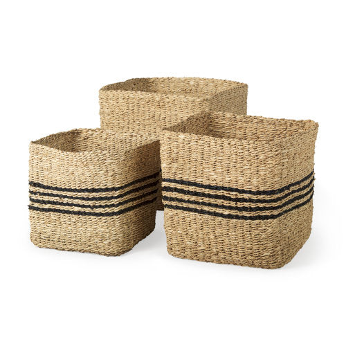 Cullen 15.7L x 15.7W x 15.7H (Set of 3) Grey Twisted Seagrass Square Basket-thumbmail-1