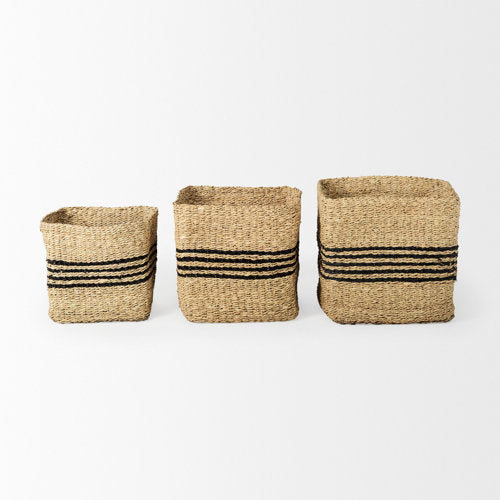 Cullen 15.7L x 15.7W x 15.7H (Set of 3) Grey Twisted Seagrass Square Basket-thumbmail-2