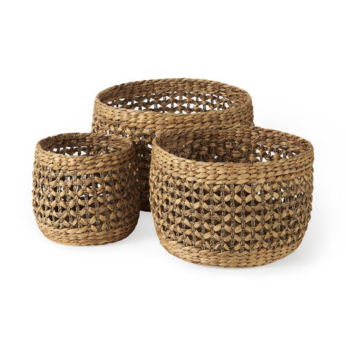 Dakota 15.0L x 15.0W x 11.8H (Set of 3) Medium Brown Seagrass Round Basket-thumbmail-1