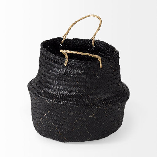 Ella 9.8L x 9.8W x 11.0H (Set of 3) Black Seagrass Basket W/ Light Brown Handles-thumbmail-3