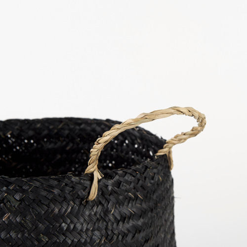 Ella 9.8L x 9.8W x 11.0H (Set of 3) Black Seagrass Basket W/ Light Brown Handles-thumbmail-4