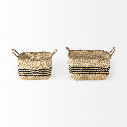 Emma 17.3L x 13.0W x 11.0H (Set of 2) Light Brown Seagrass Rectangular Basket W/ Black Stripes-thumbmail-2