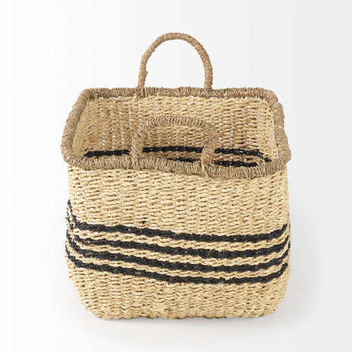 Emma 17.3L x 13.0W x 11.0H (Set of 2) Light Brown Seagrass Rectangular Basket W/ Black Stripes-thumbmail-3