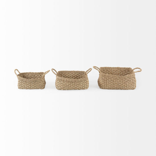 Emra 17.3L x 11.8W x 7.9H (Set of 3) Light Brown Seagrass Rectangular Basket W/ Handles-thumbmail-2