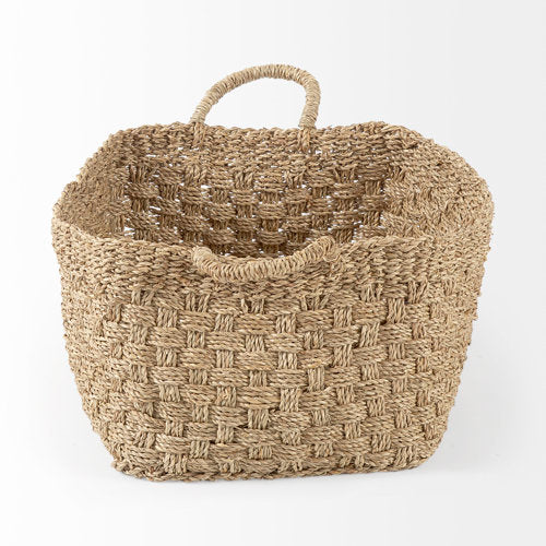 Emra 17.3L x 11.8W x 7.9H (Set of 3) Light Brown Seagrass Rectangular Basket W/ Handles-thumbmail-3