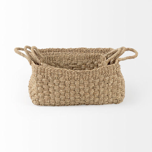 Emra 17.3L x 11.8W x 7.9H (Set of 3) Light Brown Seagrass Rectangular Basket W/ Handles-thumbmail-4