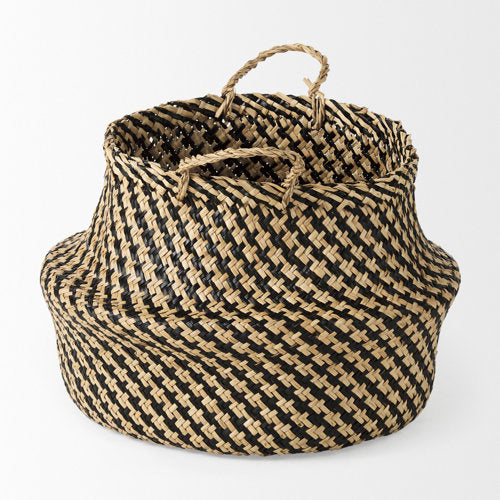 Gaia 17.7L x 17.7W x 20.5H Set of 3 Light and Dark Brown Cross Patterend Belly Seagrass Basket-thumbmail-3