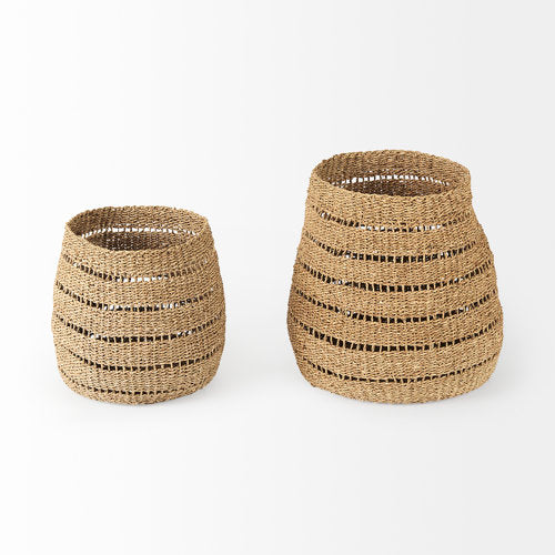 Hayes 17.7L x 17.7W x 11.8H (Set of 2) Medium Brown Seagrass Round Basket with Stripe Pattern