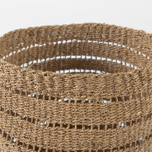 Hayes 17.7L x 17.7W x 11.8H (Set of 2) Medium Brown Seagrass Round Basket with Stripe Pattern-thumbmail-4