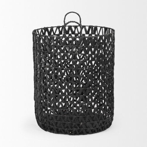 Lola 19.7L x 19.7W x 23.6 Set of 3 Black Water Hyacinth Zig Zag Weave Round Basket W/ Handles-thumbmail-3