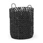 Lola 19.7L x 19.7W x 23.6 Set of 3 Black Water Hyacinth Zig Zag Weave Round Basket W/ Handles