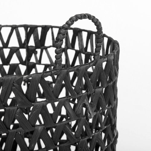 Lola 19.7L x 19.7W x 23.6 Set of 3 Black Water Hyacinth Zig Zag Weave Round Basket W/ Handles-thumbmail-5
