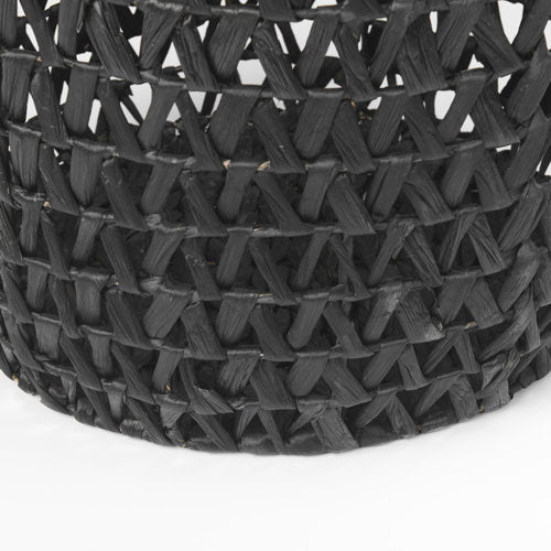 Lola 19.7L x 19.7W x 23.6 Set of 3 Black Water Hyacinth Zig Zag Weave Round Basket W/ Handles-thumbmail-8