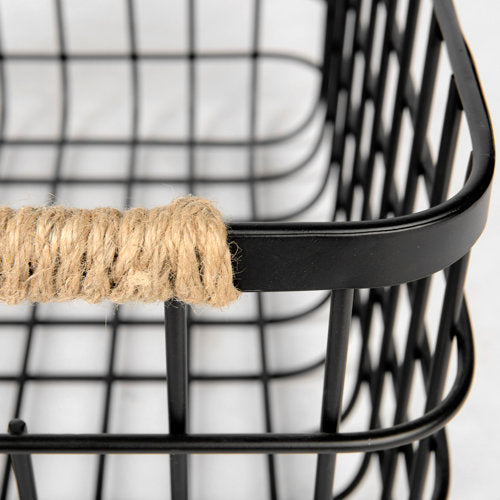 Marius 20.9L x 15.2W x 12.2 Set of Two Matte Black Metal W/ Rope Trim Rectangular Baskets-thumbmail-5