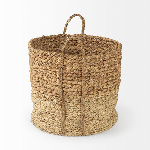 Morocco 15.7L x 15.7 (Set of 3) Brown Two Tone Water Hyacinth and Cornhusk Round Basket W/ Handles-thumbmail-3