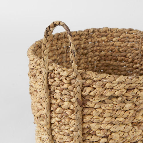 Morocco 15.7L x 15.7 (Set of 3) Brown Two Tone Water Hyacinth and Cornhusk Round Basket W/ Handles-thumbmail-4
