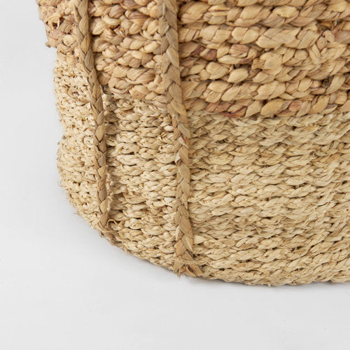 Morocco 15.7L x 15.7 (Set of 3) Brown Two Tone Water Hyacinth and Cornhusk Round Basket W/ Handles-thumbmail-8