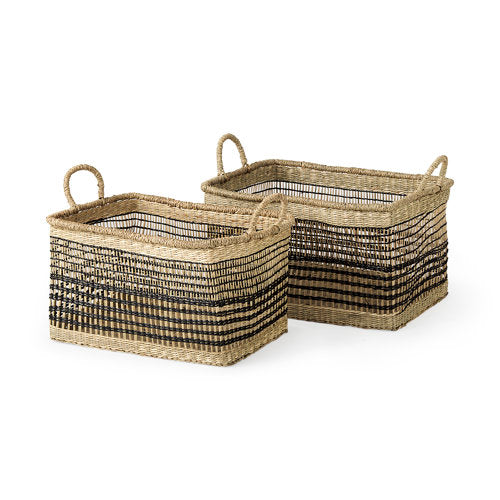 Nia 18.5L x 13.4W x 14.6H Set of 2 Light Brown Seagrass Rectangular Basket with Handles