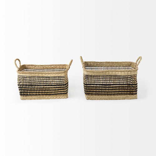 Nia 18.5L x 13.4W x 14.6H Set of 2 Light Brown Seagrass Rectangular Basket with Handles