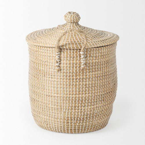 Olivia 15.7L x 15.7W x 17.3H Set of 3 Beige Seagrass Basket W/Lid and Handles