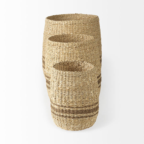 Sivannah 19.7L x 19.7W x 23.6H (Set of 3) Light Brown and Medium Brown Striped Seagrass Round Basket-thumbmail-3