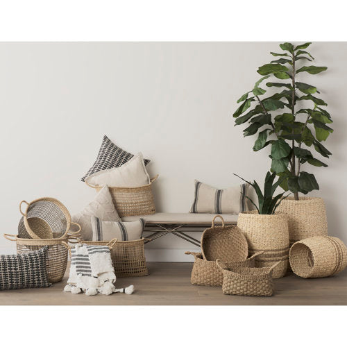Triopas (Set of 3) Medium Brown Seagrass Round Basket W/ Handles