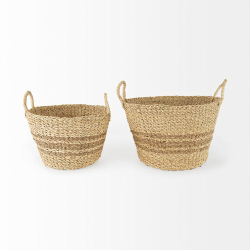 Vance 17.7L x 17.7W x 11.8H Light Brown Palm Leaf and Seagrass Round Basket W/ Handles