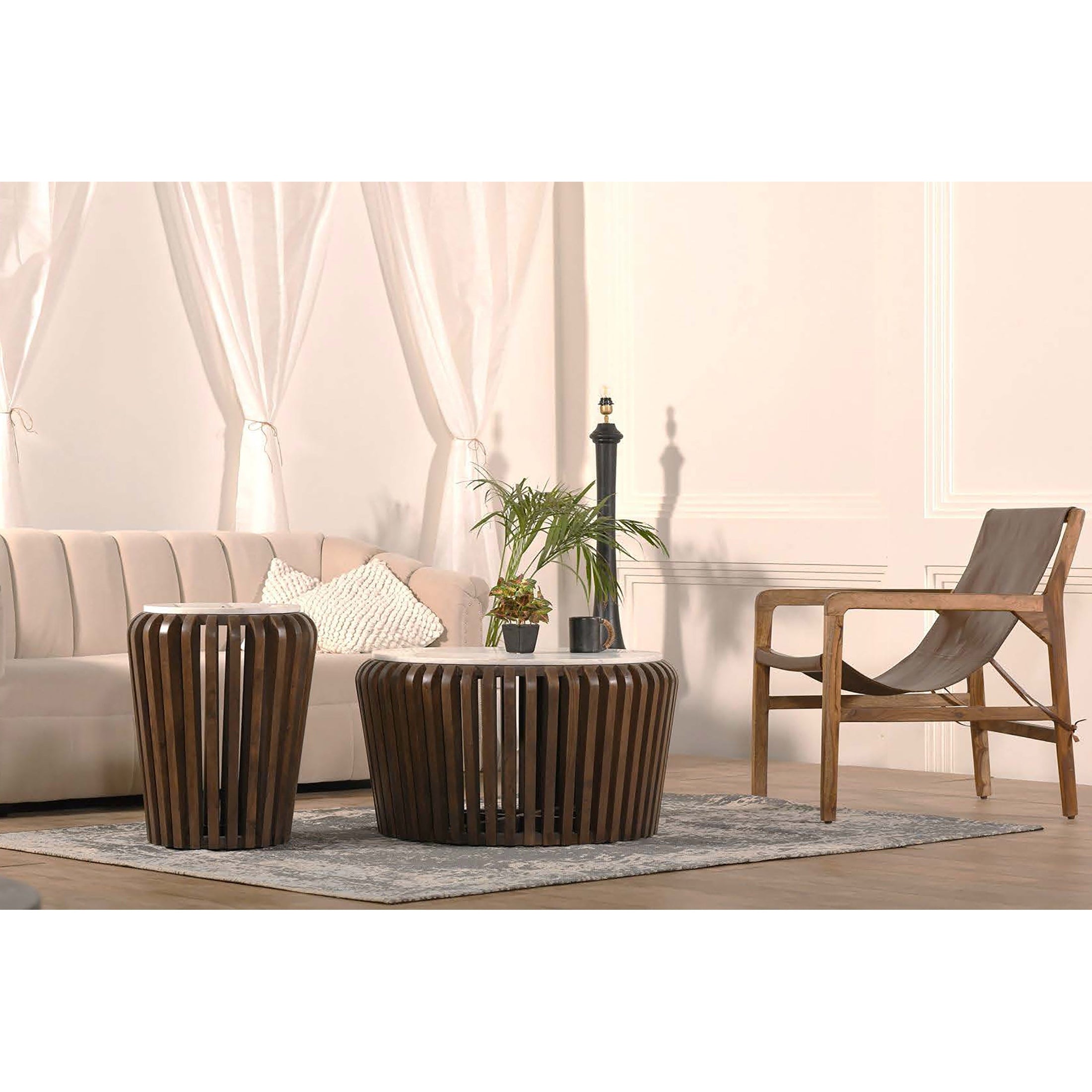 Alder Round Marble Coffee Table Brown