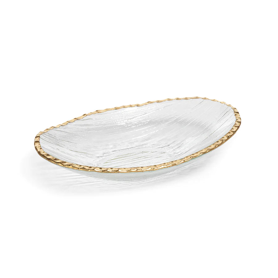 Cassiel Small Clear Textured Bowl with Jagged Gold Rim