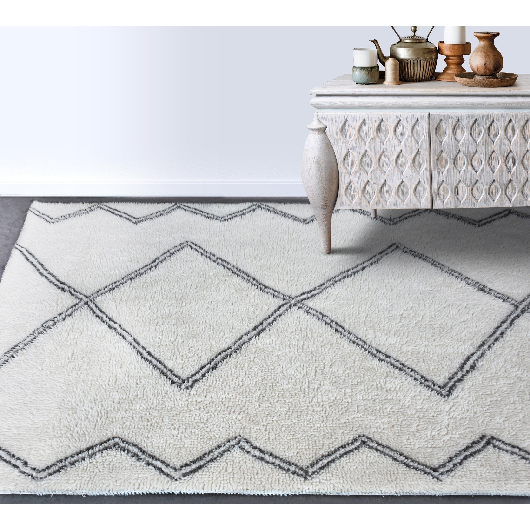 Elburg Handtufted Woolen Rug - Ivory/grey