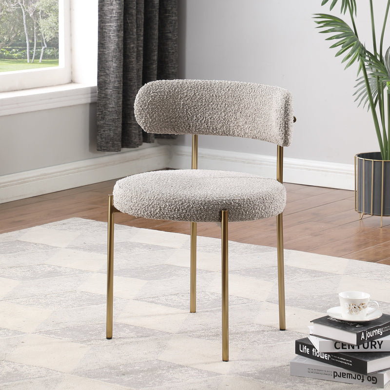 Ronda Boucle Fabric Dining Chair Brushed Brass - Taupe