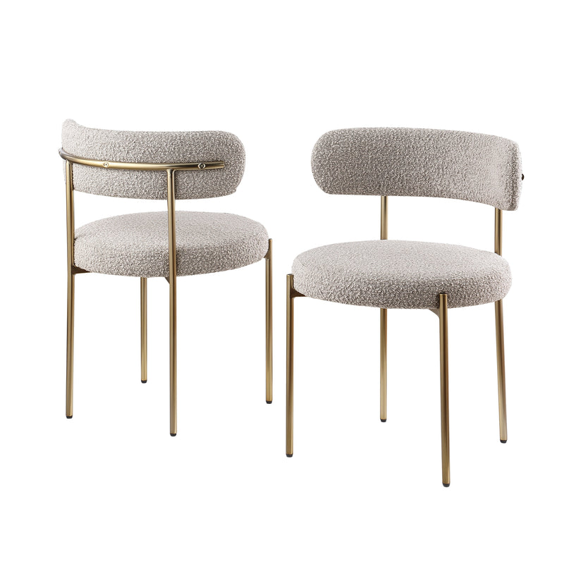Ronda Boucle Fabric Dining Chair Brushed Brass - Taupe