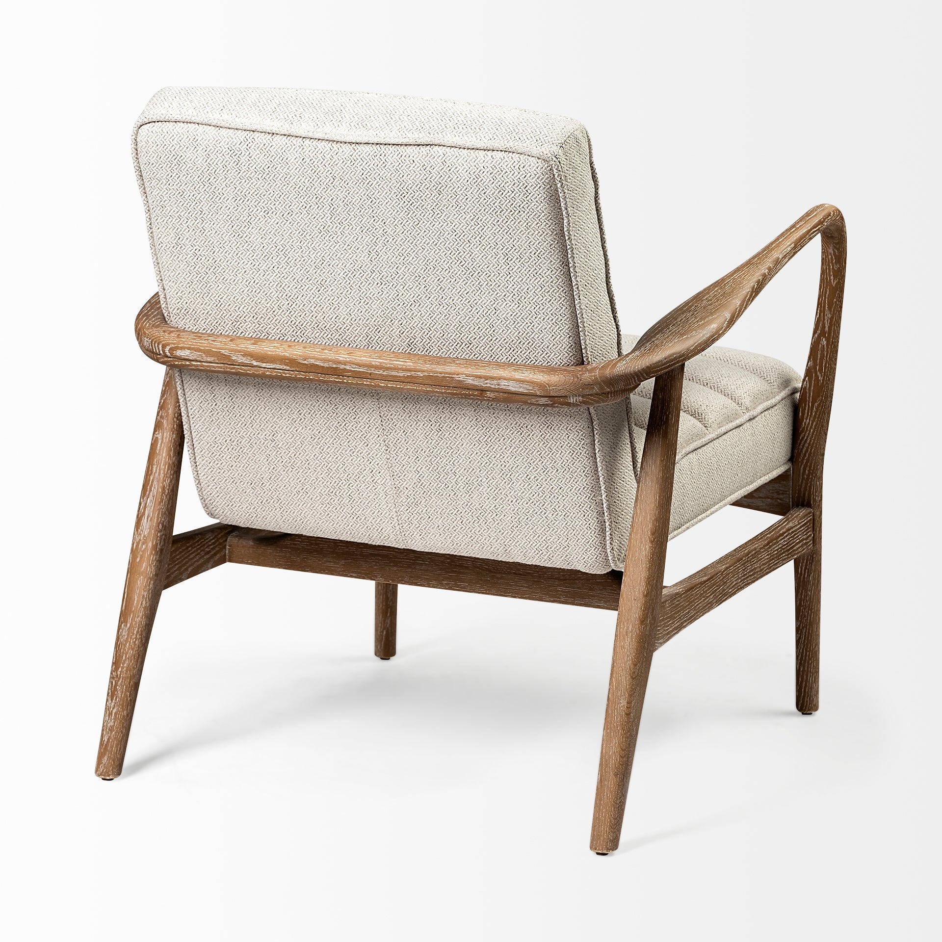 Front view of the Ajax Accent Chair in white textured fabric with a natural oak wood frame