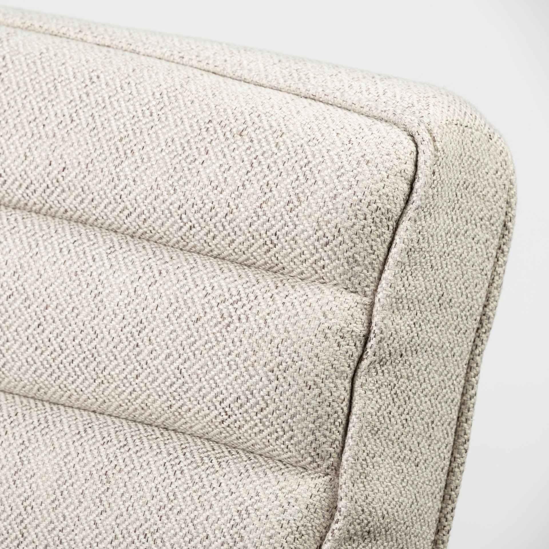 Front view of the Ajax Accent Chair in white textured fabric with a natural oak wood frame