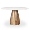 High-perspective angle view of the white marble variant highlighting the architectural silhouette of the pedestal base